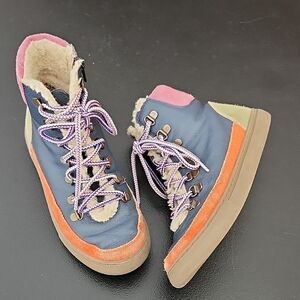 MINI BODEN Borg Leather & Suede Kids Lined Lace-up Boot Shoe